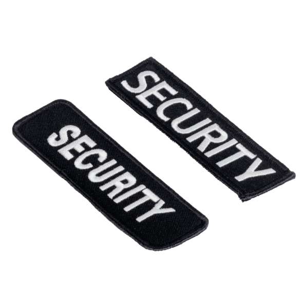 Security text in white on two black cloth