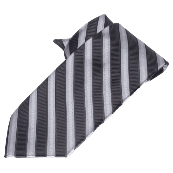 Black and white stripes folded tie front view