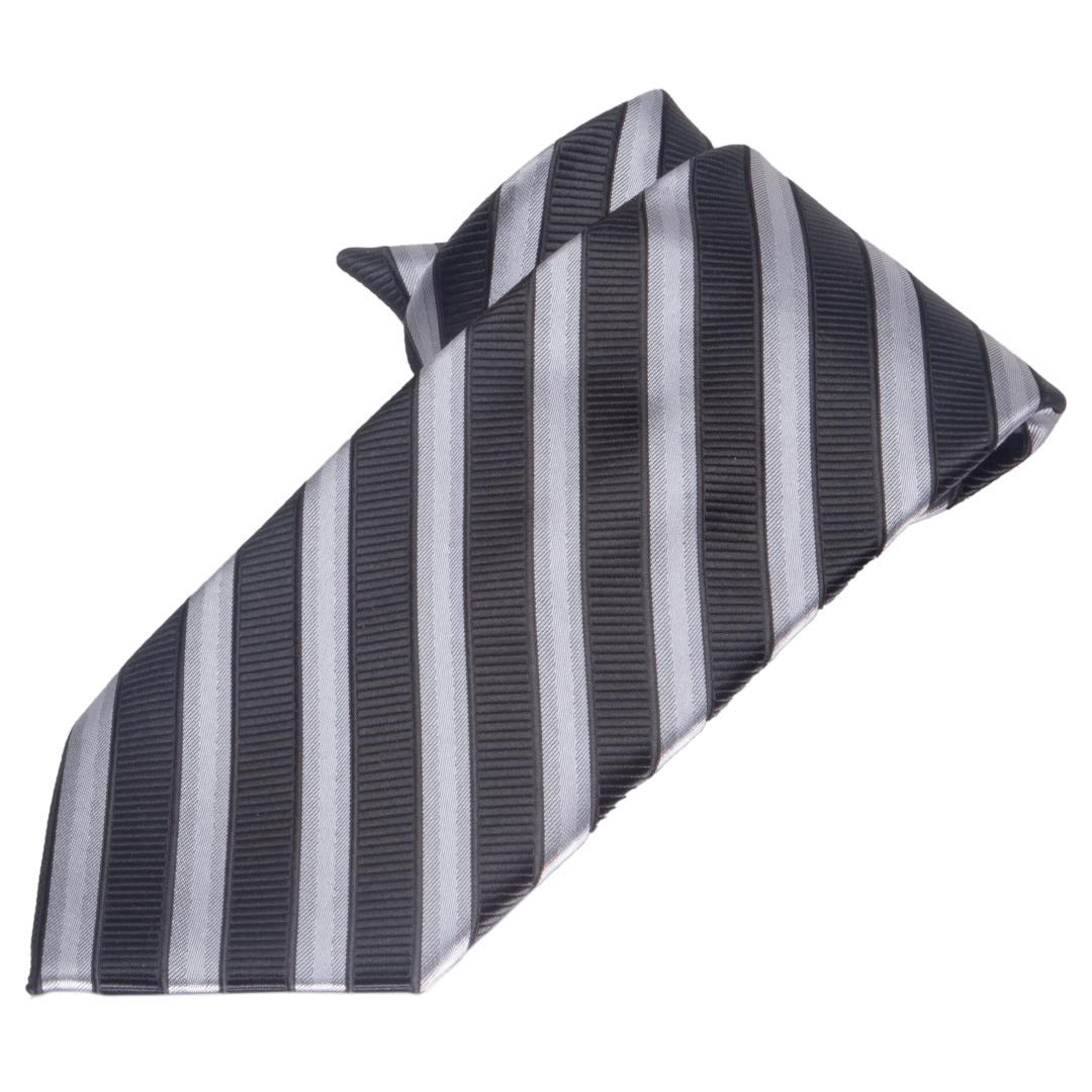 Black and white stripes folded tie front view